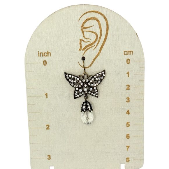 Crystal Black Butterfly Dangle Earrings 2" Jewels Of Legendary Splendor - Picture 12 of 12